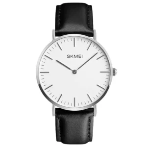ساعت مچی عقربه‌ای کوارتز مردانه اسکمی مدل SKMEI 1181 با طراحی کلاسیک صفحه سفید و بند چرمی مشکی