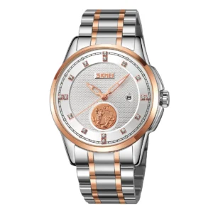 ساعت مچی مردانه اسکمی 9321 | ساعت استیل دو رنگ رزگلد کلاسیک