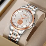 ساعت مچی مردانه اسکمی 9321 | ساعت استیل دو رنگ رزگلد کلاسیک - Image 3